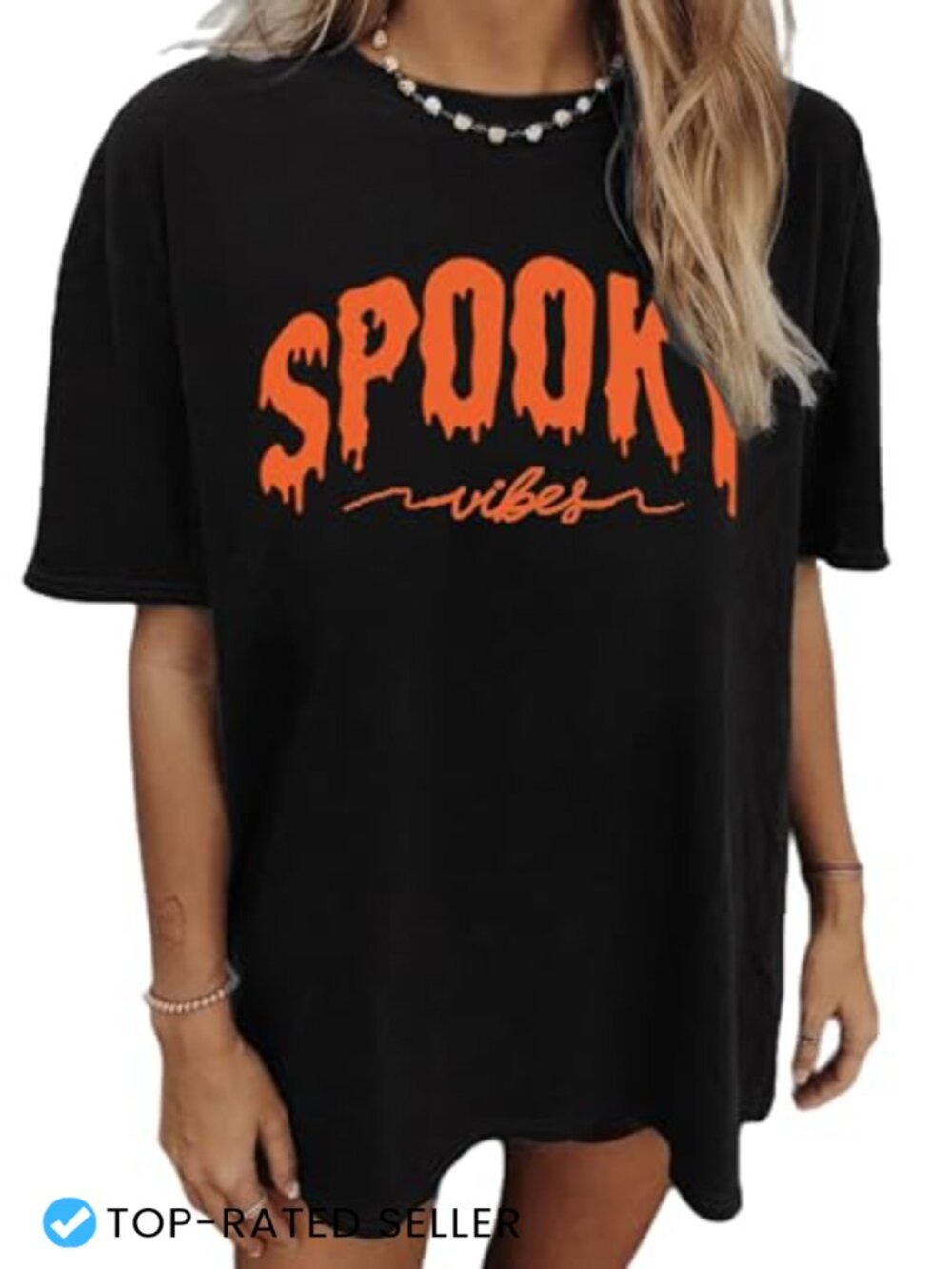 Oversized Halloween Tee Cotton Blend Spooky Skeleton Shirt